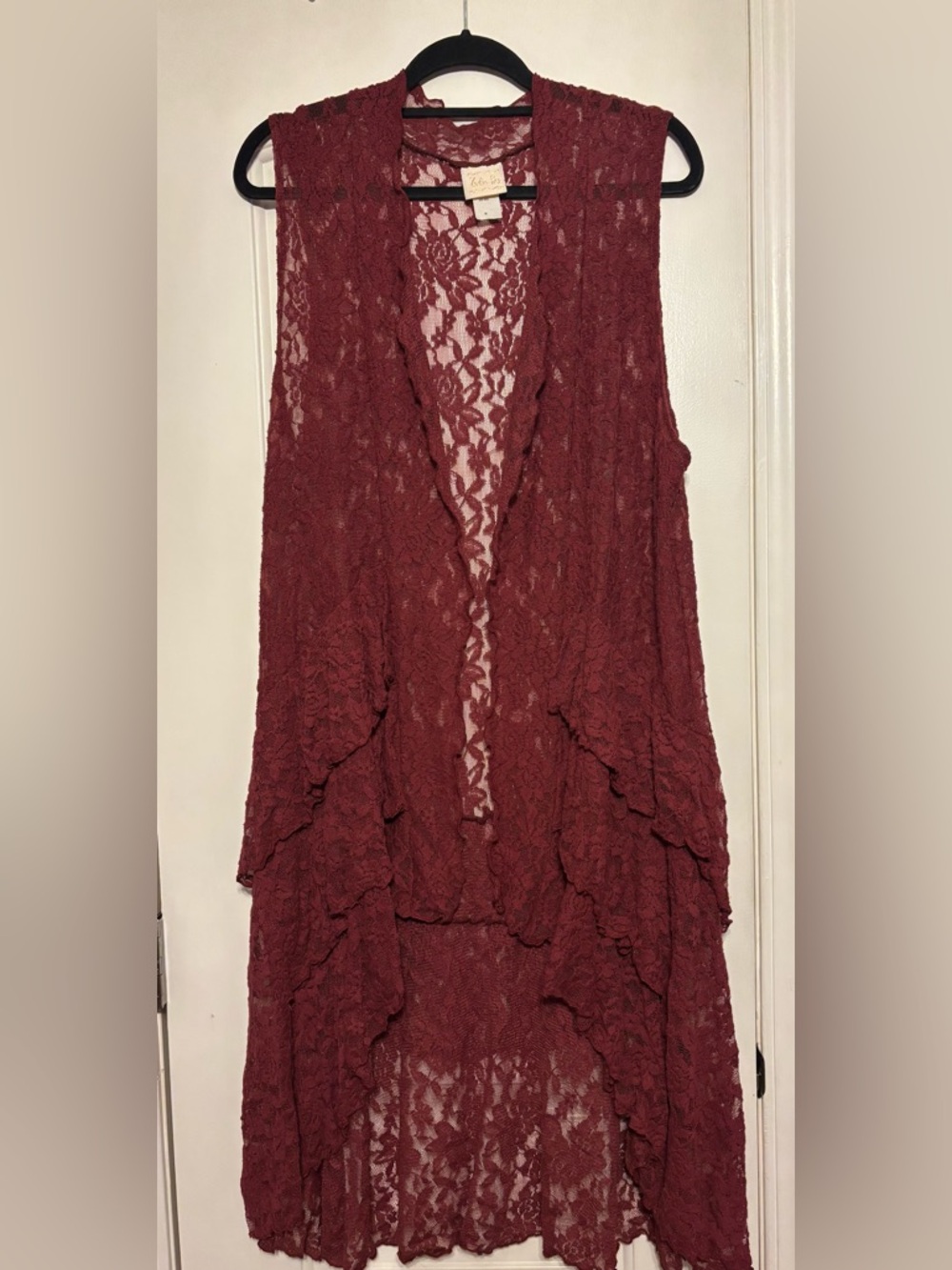Lace Open-Front Vest - Wine Red